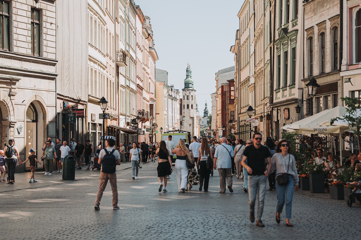 A walkable pedestrian street with people
